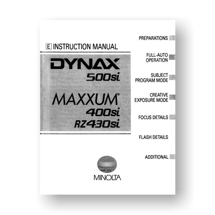 Minolta Maxxum 400si Owners Manual