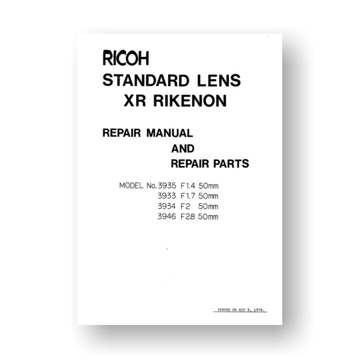 Ricoh XR Rikenon Lenses Parts List